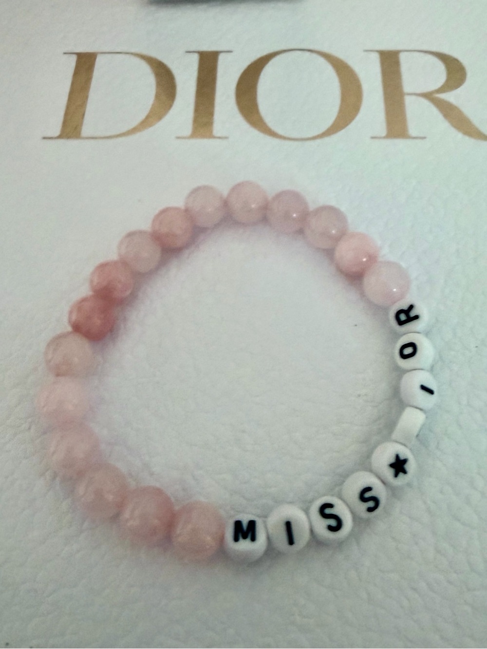 Miss Dior Pink Round Stones (Rose Quartz?) Stretchy Bracelet NEW